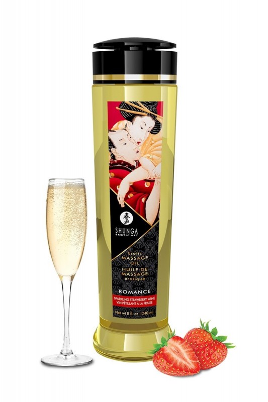 Huile de massage parfum fraise & vin pétillant - Shunga - Busyx Bien être - MyLibido